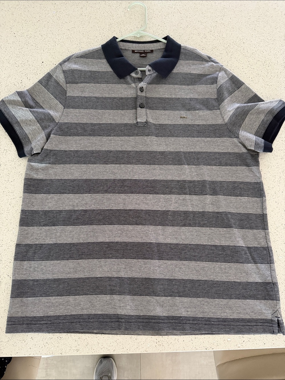 Michael Kors Men’s Navy and Gray Striped Polo